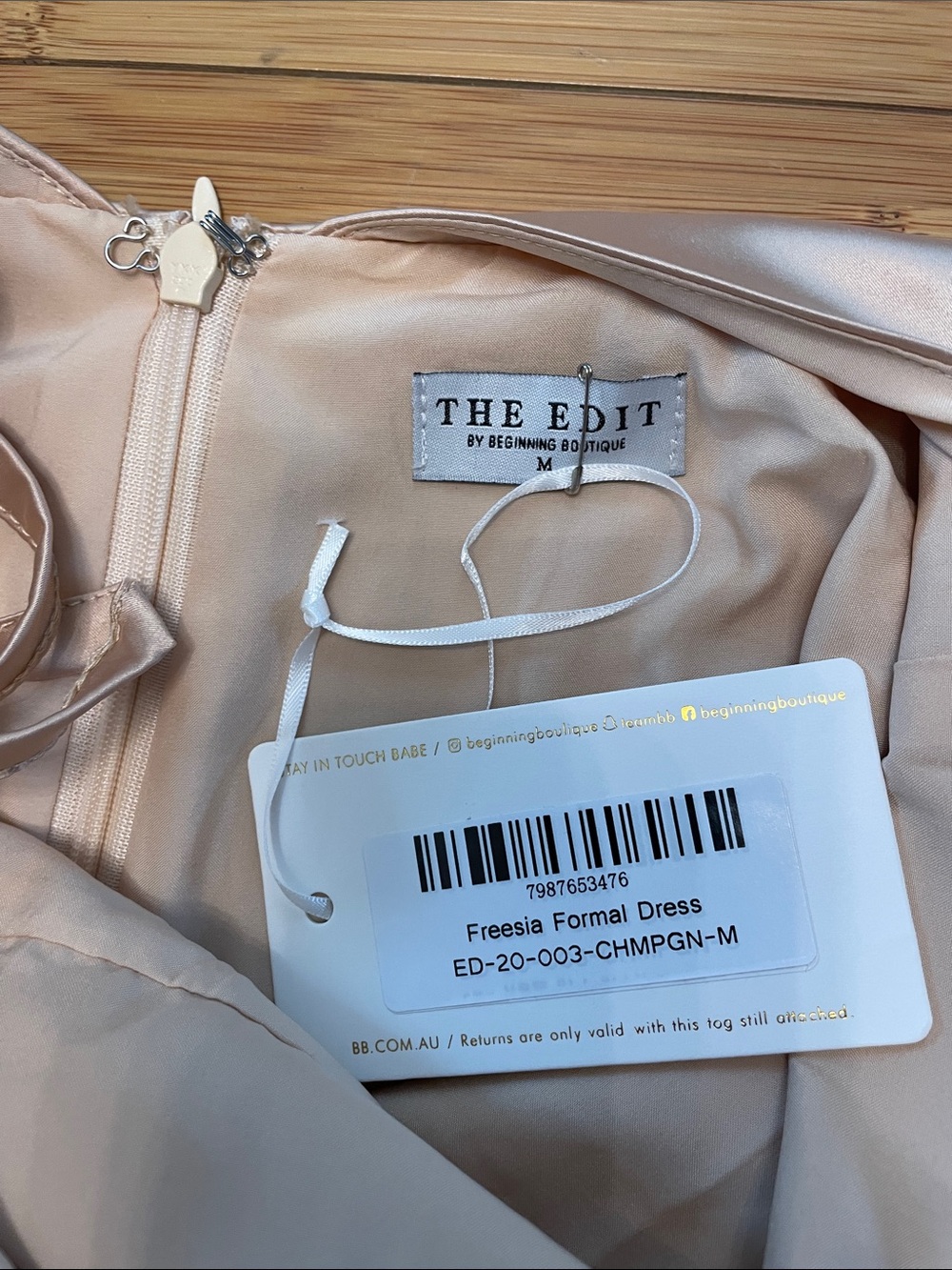 The Edit Freesia Formal Dress Medium Champagne Side Slit Satin Open Back Maxi - Picture 9 of 12